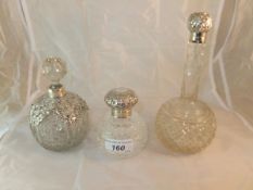 A silver mounted cut glass grenade scent