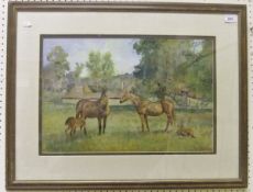 MICHAEL LYNNE "Horses with foals in fiel