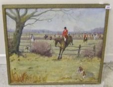 ENGLISH SCHOOL "Hunt over fields", oil on canvas, indistinctly signed lower left and dated 1997 (
