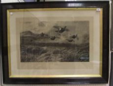 AFTER ARCHIBALD THORBURN "Grouse in flight", black and white print, signed in pencil lower left (