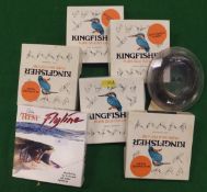 A collection of five boxed and unused "Kingfisher" pure silk fly lines, a Jim Teeny fly line and a