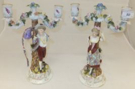 A pair of Dresden two branch candelabra