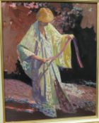 E. BEGONAT "Kimono dans les Gorges du Cians", study of woman in kimono, oil on canvas, signed bottom