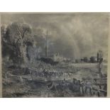 AFTER JOHN CONSTABLE "The Rainbow, Salisbury", black and white engraving by David Lucas, in maple