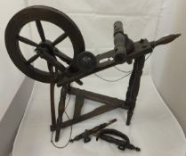 A miniature treen ware spinning wheel