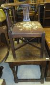 A mahogany yoke back corner chair with d