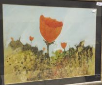 GERALD PARKINSON "Poppies field", gouach