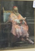CONTINENTAL SCHOOL "Seated elderly bearded Cardinal in red skull cap and robes", watercolour,