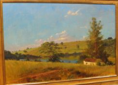 WILLIAM GARFIT "Afternoon view over the lake", oil on canvas, signed and dated 2002 bottom right