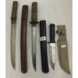 Two Japanese Tantos and a plastic handled hunting knife, including scabbards CONDITION REPORTS
