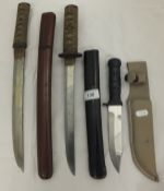 Two Japanese Tantos and a plastic handled hunting knife, including scabbards CONDITION REPORTS