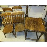 Three kitchen chairs, a 19th century din