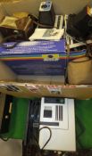 A box of various camera equipment to inc