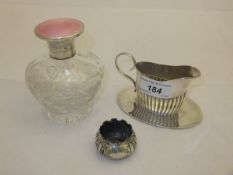 A George V silver topped cut glass scent