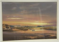 TONY GARNER "Estuary at sunset", pastel,