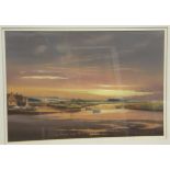 TONY GARNER "Estuary at sunset", pastel,