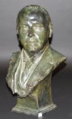 A bronze effect plaster bust of Lord Wak