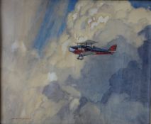 NORMAN WILKINSON (1878-1971) "De Havilland Fox Moth amongst clouds", the plane No'd "G-ACDD",