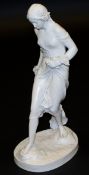 AFTER EDWARD W. WYON "The Stepping Stones", marble effect study of semi-clad maiden carrying a sheaf