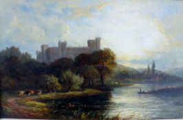 G. STAINTON (1838-1900) "Cattle by lake, with castle in background", oil on canvas, signed lower