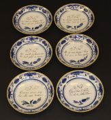 A set of six 19th Century Delft dishes,