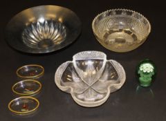 Two cut glass bowls, a large opalescent