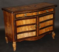 An 18th Century Maltese walnut (and possibly olive wood) serpentine fronted commode, the quartered