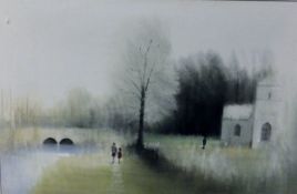TONY KLITZ (1917-2000) "Abbey Grounds with figures", oil on canvas, signed lower right, 60 cm x 90