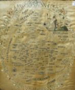 An early 19th Century silk needlework map depicting the counties in England and Wales, 50 cm x 46 cm