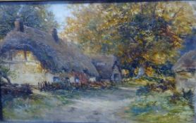 ENGLISH SCHOOL "Cottages at Grafton Regis, Bucks", oil on board, initialled "P.A." lower left, 15.