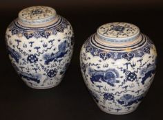 A pair of Chinese blue and white baluste