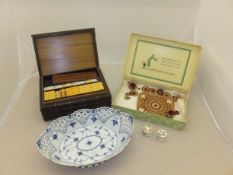 A box containing Sicilian terracotta miniature tea set, together with a Copenhagen pierced blue