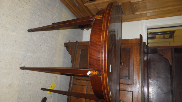 A 19th Century mahogany and inlaid demi-lune fold-over card table of small proportions, on square - Image 3 of 12