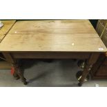 A small Victorian pine kitchen table, the plain top on turned and ringed legs CONDITION REPORTS