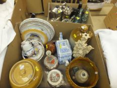 A box of assorted china wares to include