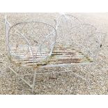 A white painted metal garden love seat CONDITION REPORTS Some peeling and losses to paint, and