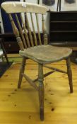 A set of three beech and elm wheel and stickback kitchen chairs CONDITION REPORTS Wear, scuffs and
