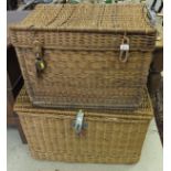 Two wicker linen baskets CONDITION REPORTS Wear, dirt and some damaged areas (please see photos