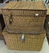 Two wicker linen baskets CONDITION REPORTS Wear, dirt and some damaged areas (please see photos