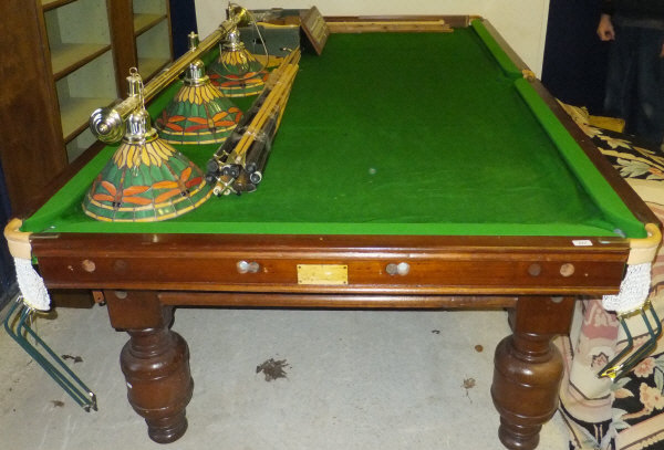 A mahogany slate bed half size billiard