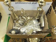 A box of assorted silver and plated item