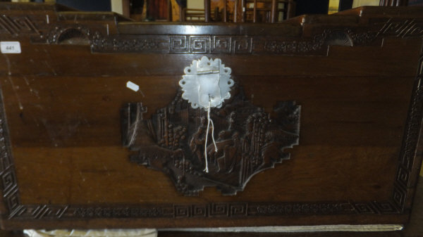 A Far Eastern carved camphor wood trunk with figural decoration CONDITION REPORTS Approx 101 x - Image 15 of 15