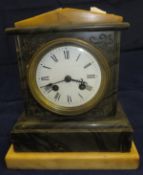 A black marble cased mantel clock with c