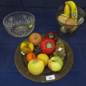 Two glass fruit bowls, a yellow glass pl