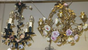 A gilt metal chandelier of naturalistic