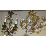 A gilt metal chandelier of naturalistic