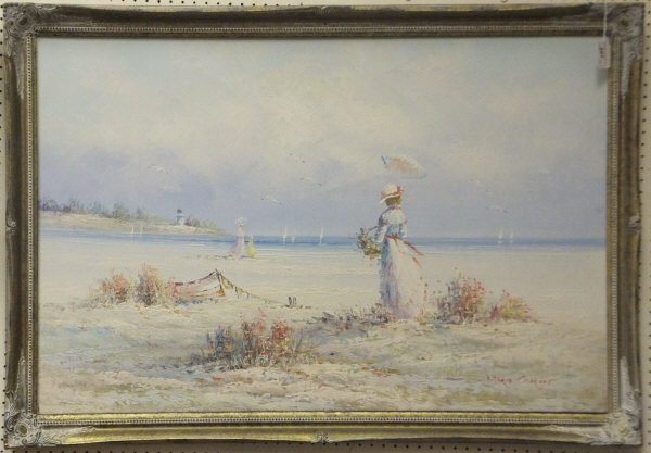 MARIE CHARLOT "Figures on a beach", oils