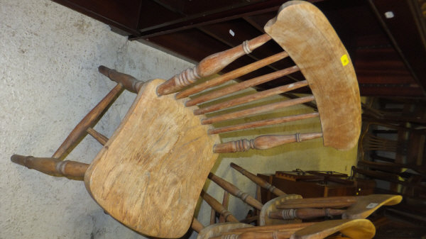 A set of three beech and elm wheel and stickback kitchen chairs CONDITION REPORTS Wear, scuffs and - Image 2 of 4