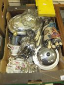A box of assorted plated wares to includ