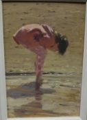 NICHOLAS ST. JOHN ROSSE "Girl in pink standing on beach", oil on board, signed lower right CONDITION